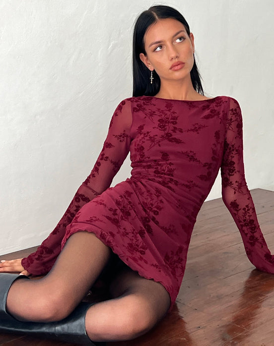 Sevila mini-jurk met lange mouwen – Bloemen