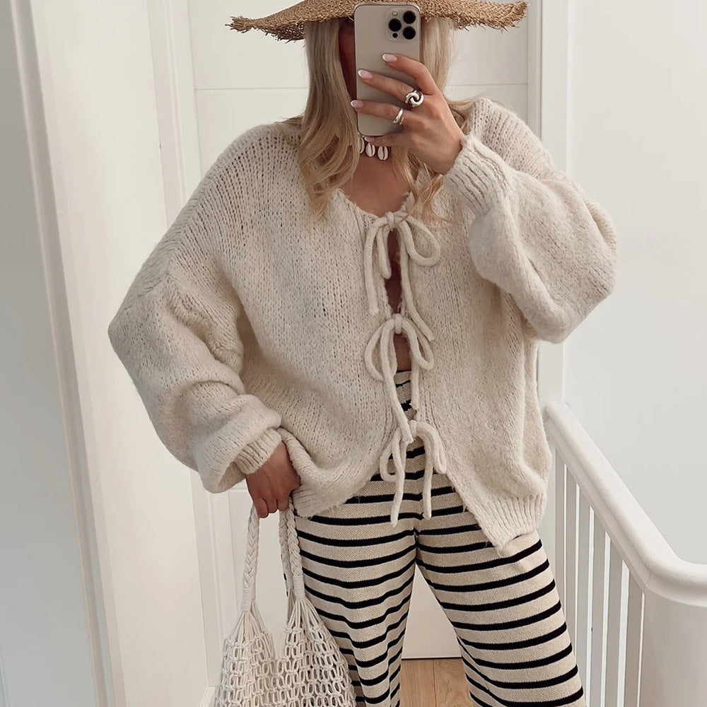 Elise™ | Knitted Bow Tie Cardigan