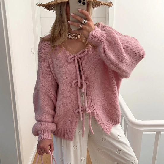Elise™ | Knitted Bow Tie Cardigan